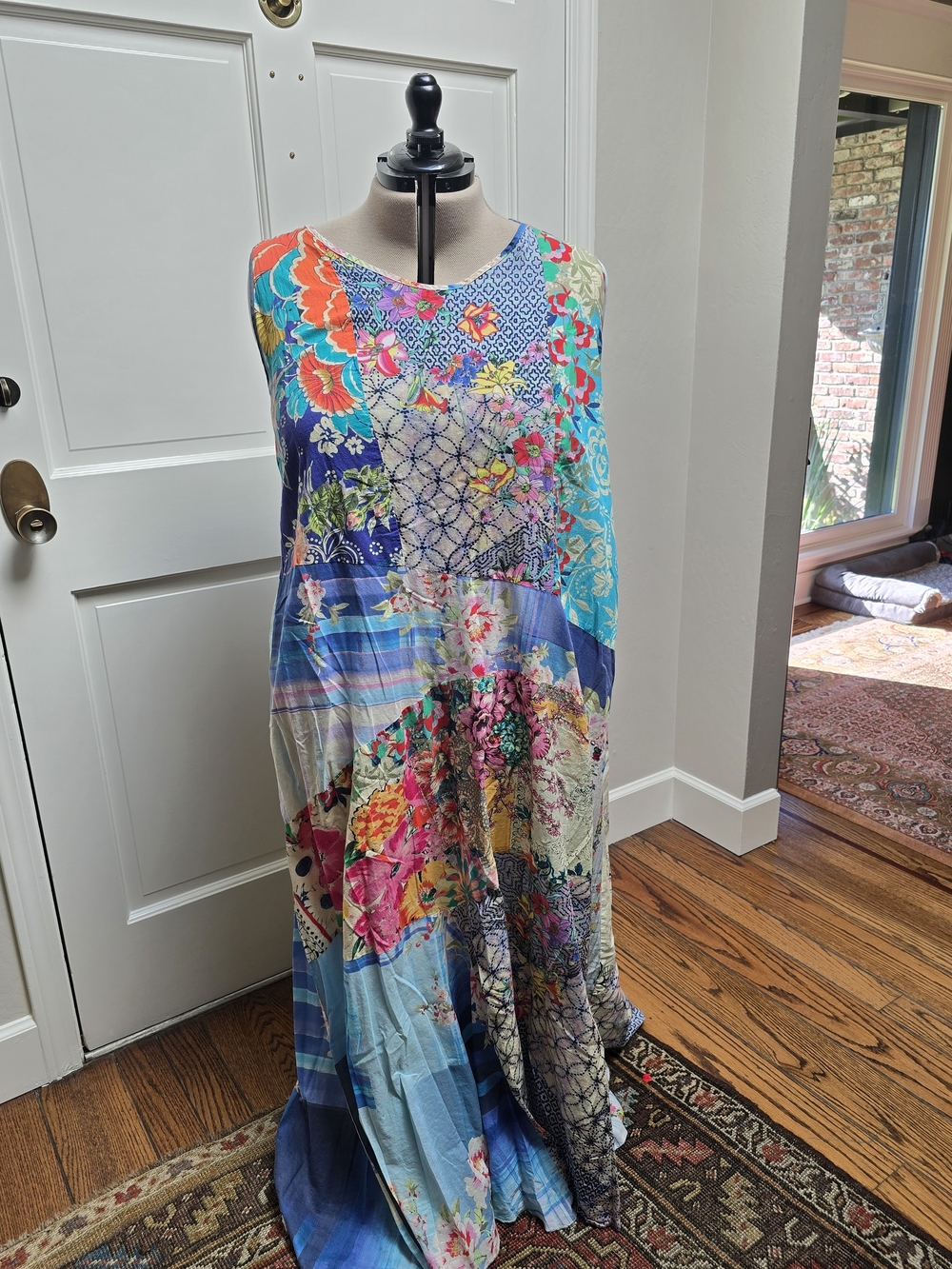 Johnny Was 2XL Multicolor Patchwork Maxi Dress - Blue Turquoise Pink